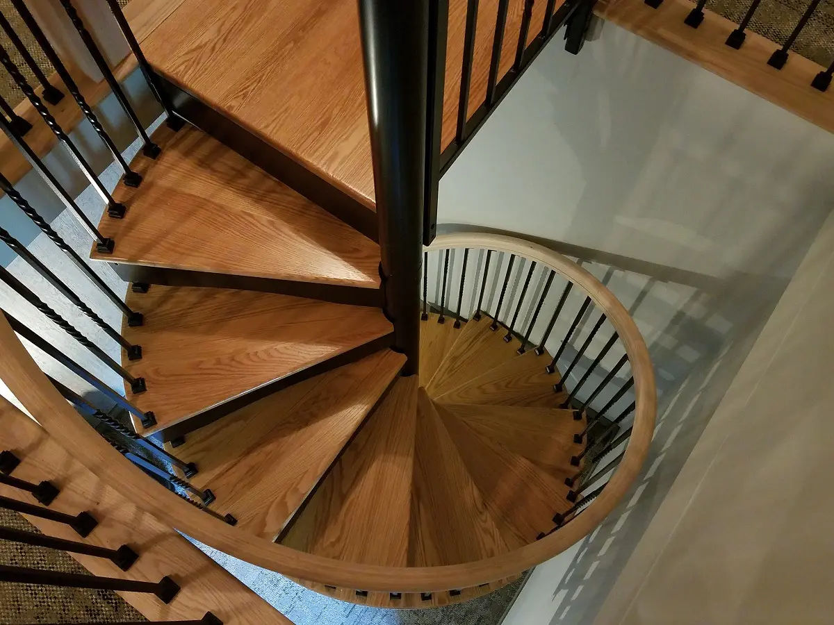 Beautiful wood spiral staircase from the top